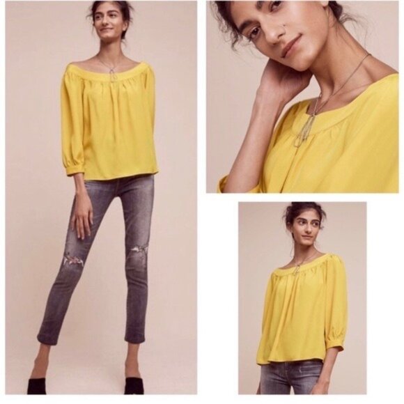 Anthropologie Tops - Anthropologie Maeve Yanna Golden Mustard Yellow Off The Shoulder Top Blouse XS